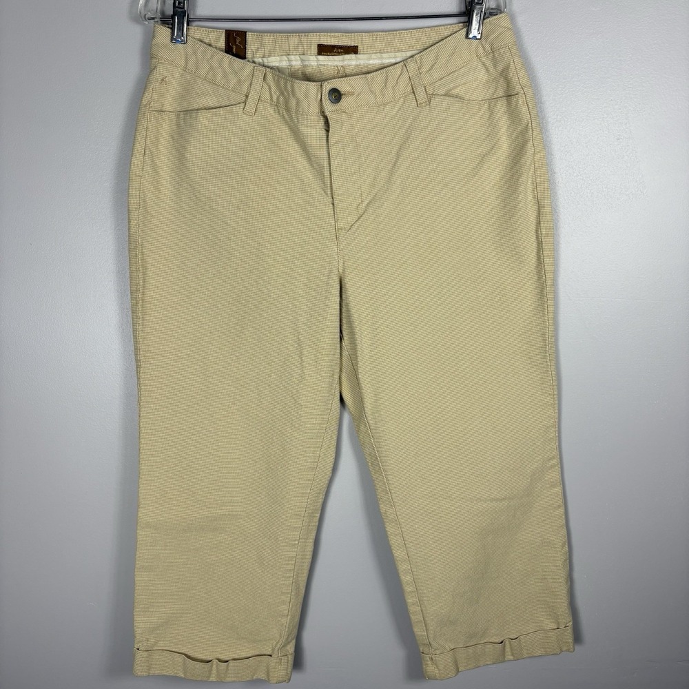 Wrangler‎ Aura Women's 12 Beige Houndstooth Straight Leg Folded Cuff Capri Pants